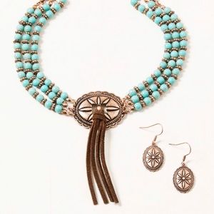 SHYANNE WOMEN'S COPPER CONCHO TASSEL & TURQUOISE BEADED JEWELRY SET